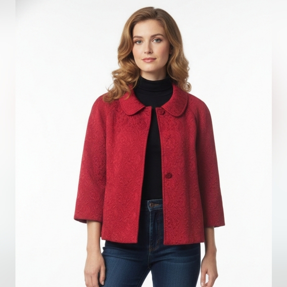 Elementz Jackets & Blazers - Elementz Red Floral Textured Retro Blazer Goth Punk Twee XL